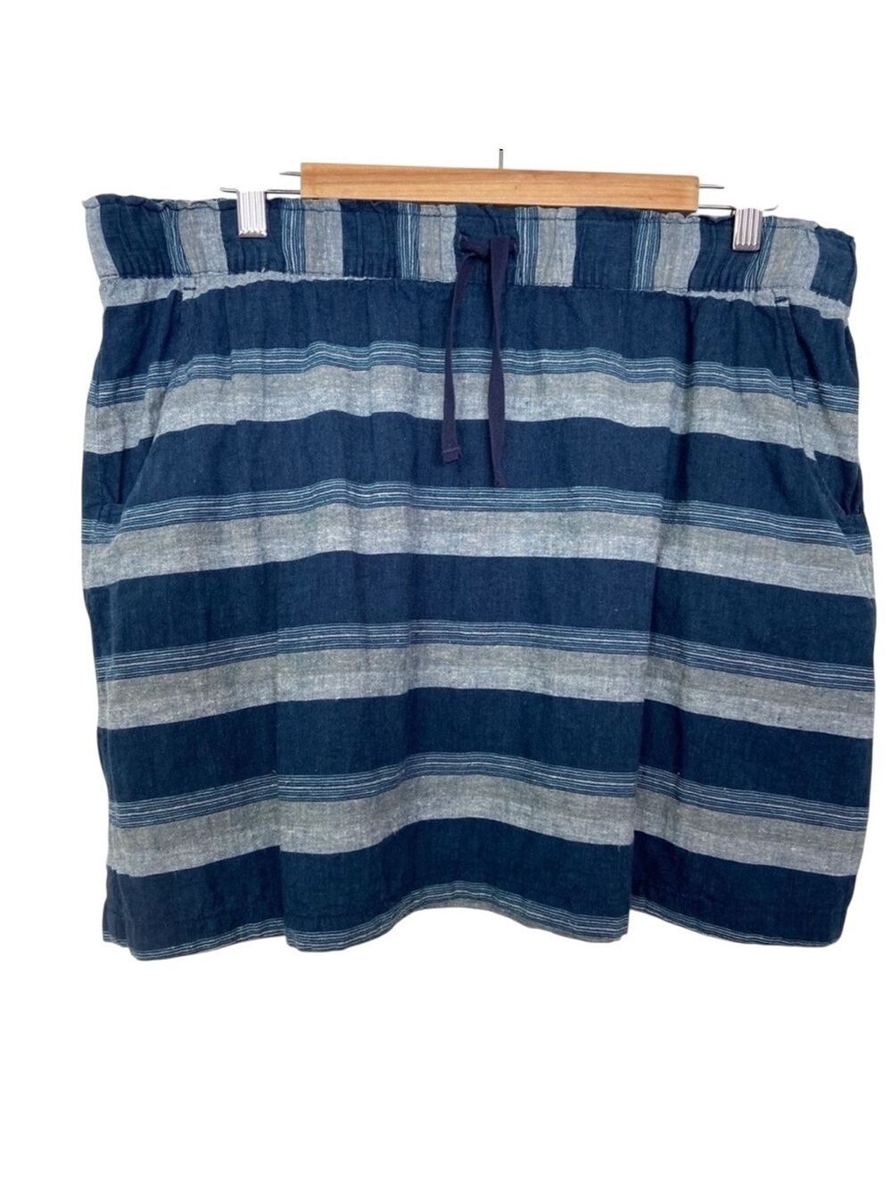 Patagonia blue skirt striped ajustable waist grey blue hemp cotton organic Large